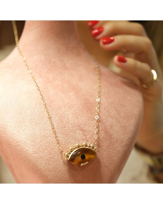 Ecce | Artisan Diamonds Metallic 14K Solid Eye See You With Ball Eyelash Necklace