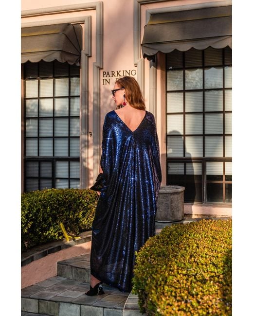 Jennafer Grace Blue Night Sapphire Sequin Caftan Kaftan Dress