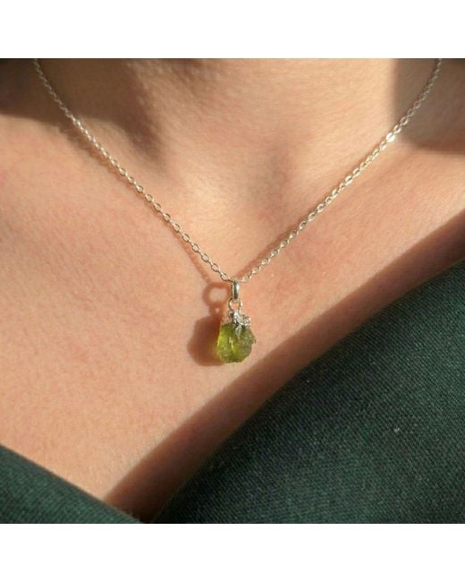 Harfi White Raw Peridot Sterling August Birthstone Necklace