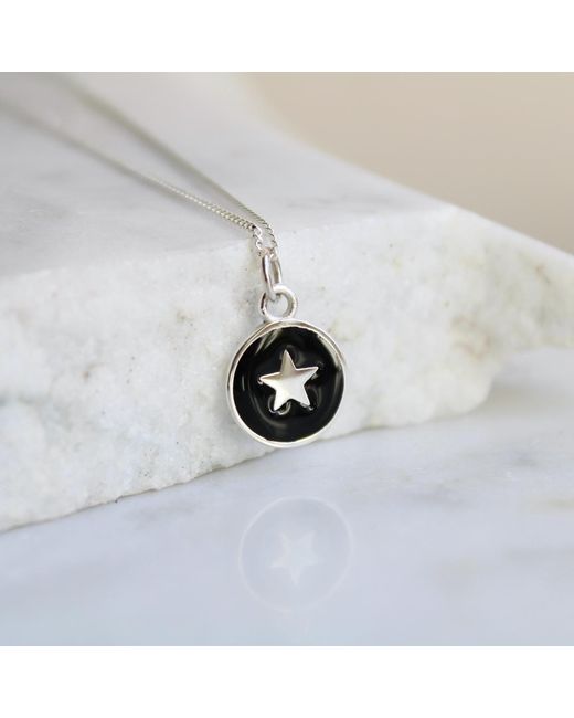 Lime Tree Design Metallic Small Star Enamel Necklace Sterling Jet
