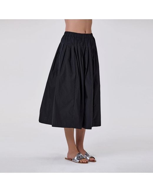 Smart and Joy Black Loose-Fitting Midi Cotton Skirt With Smocked Waist