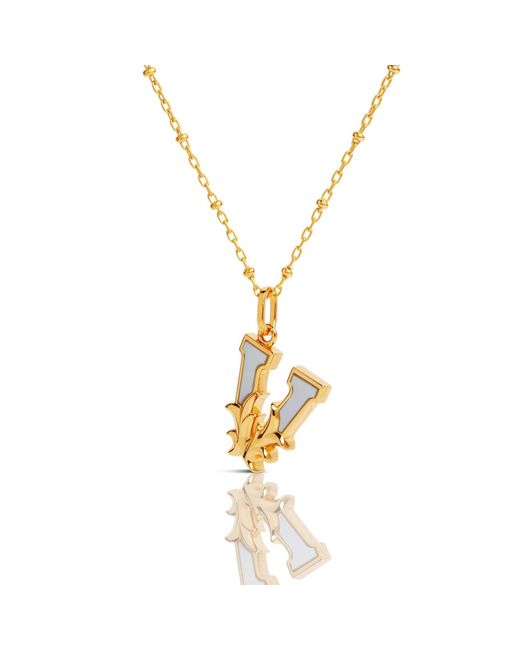 Kasun Metallic Plated V Initial Necklace With Mother Of Pearl