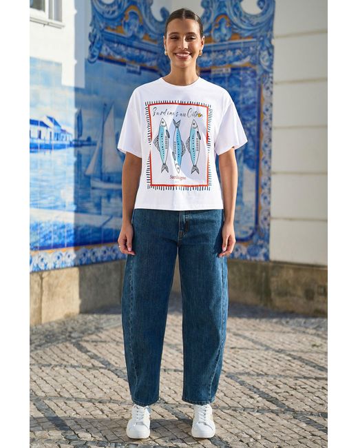 Yumi' White Cotton Summer Motif T-Shirt