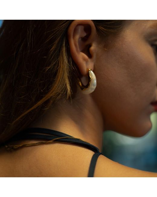 Ebru Jewelry White Luminous Wave Resin & Hoop Earrings