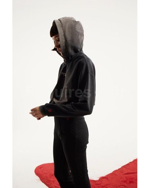Pcfg Black Acid Washed Crop Hoodie