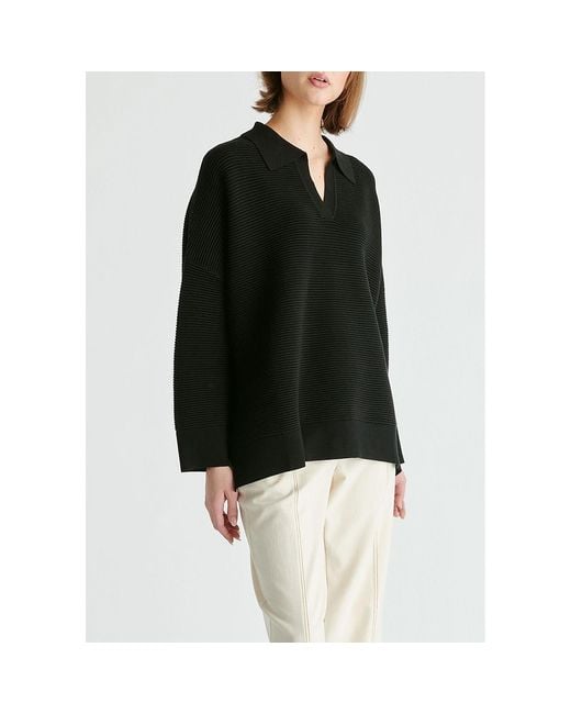 Paisie Blue Polo Collar Ribbed Jumper