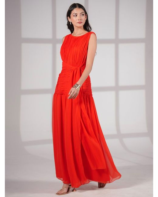 Rose & Nancy Red Amy Drape Tie Waist Maxi Dress