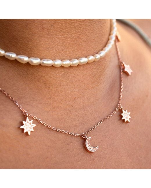 Seven Saints Metallic Heavenly Realms Moon & Stars Drop Choker Necklace, Over Sterling