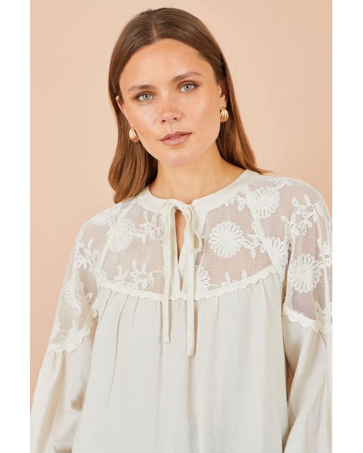 Yumi' White Ivory Viscose Lace Relaxed Boho Shirt