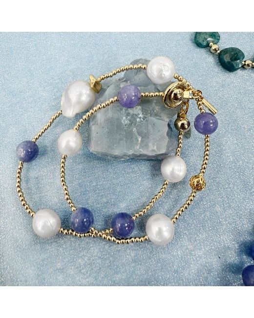Farra Blue Versatile Jade And Baroque Pearls Double Layer Bracelet