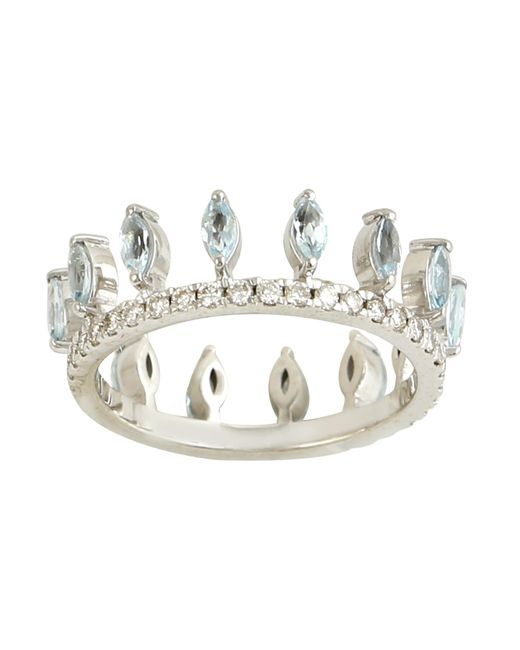 Artisan Metallic Marquise Aquamarine & Diamond In 14k White Gold Crown Ring