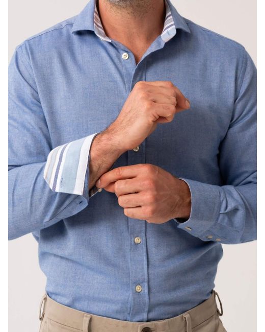 Koy Clothing Blue Cotton-Merino Shirt for men