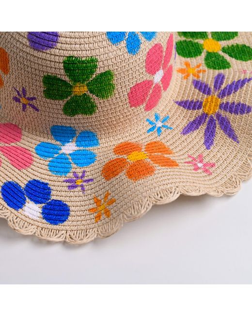 Heartfelt Layers Blue Hand Painted Floral Straw Sun Hat – Colorful Flower Summer Beach Headwear