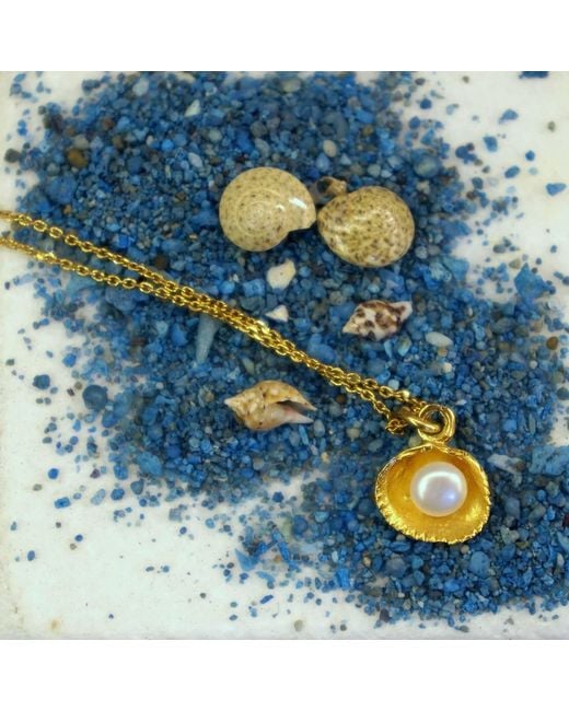 Mother Nature Jewelry Metallic Sea Shell & Pearl Necklace, Handmade Minimalist Pendant