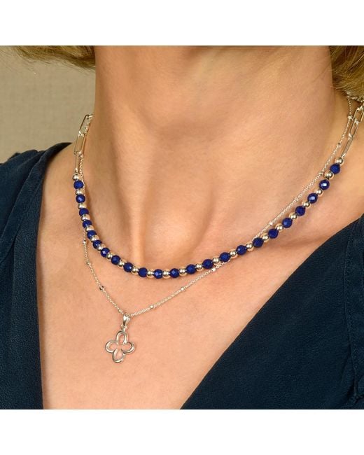 Nellou Jewellery Metallic Lapis Gem Shine Necklace Sterling