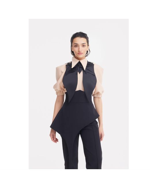 Julia Allert Black Oversized Satin Bib Collar