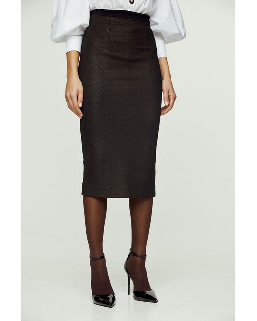 Conquista Gray Print Punto Di Roma Pencil Skirt With Slit