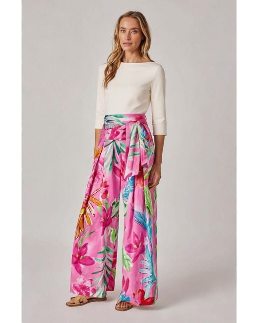 Marianna Déri White Palazzo Pants With Floral Print And Tie Belt