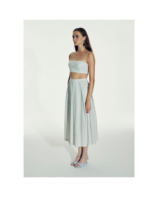 NAZLI CEREN Gray June Printed Cotton Midi Skirt