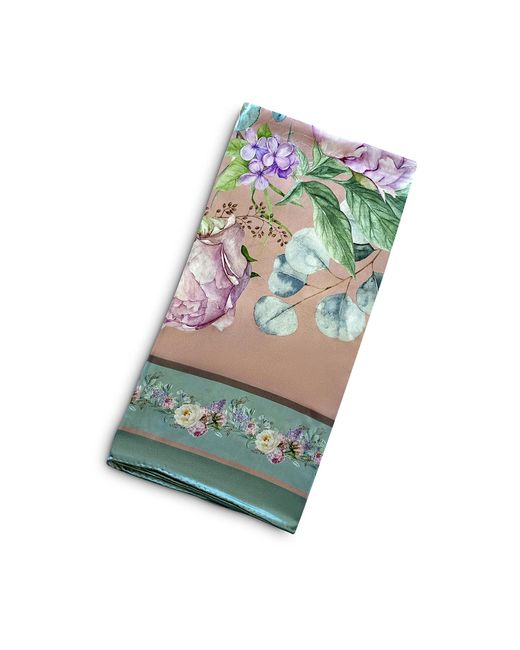 Ralufineart Pink Silk Satin Ravishing Peonies Scarf