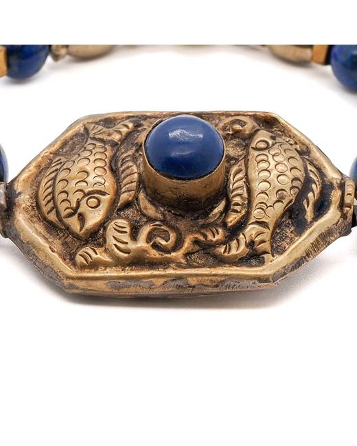 Ebru Jewelry Blue Vintage Style Nepal Fish & Lapis Bead Lapis Lazuli Beaded Bracelet