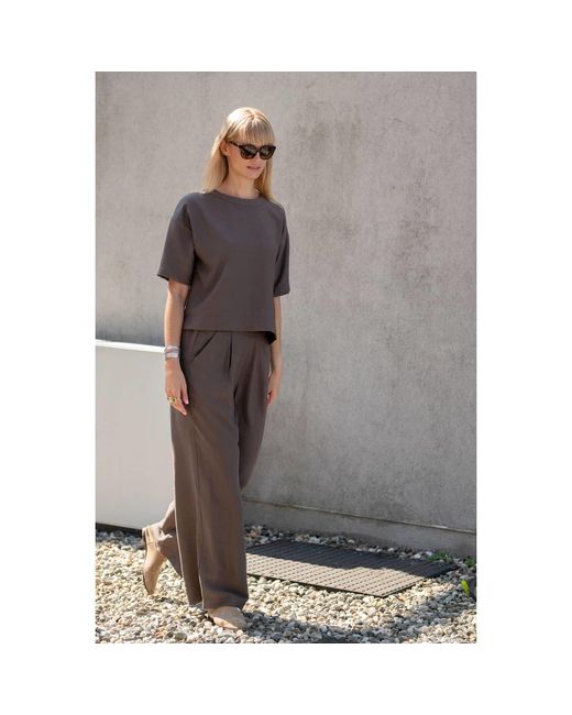 Oh!Zuza Brown Neutrals Echo Wide-Leg Viscose Trousers – Cocoa