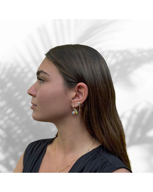 Ebru Jewelry Green Enamel Heart & Diamond Hoop Earrings