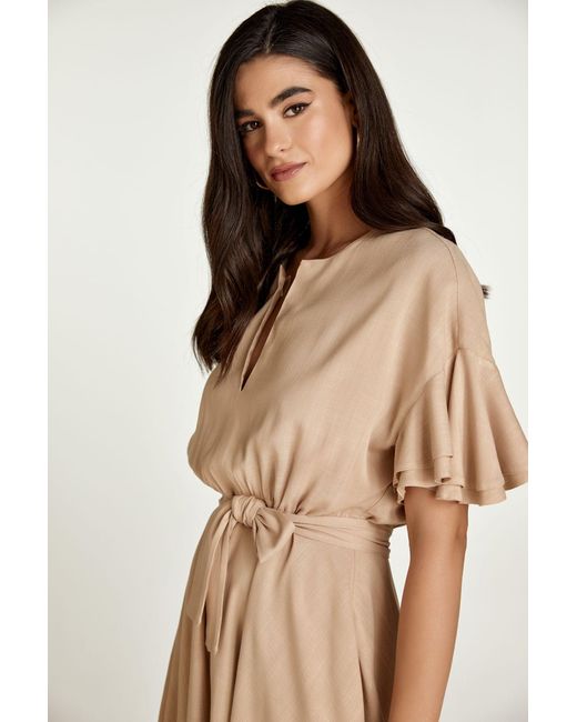 Conquista Natural Dress With Ruffle Sleeves