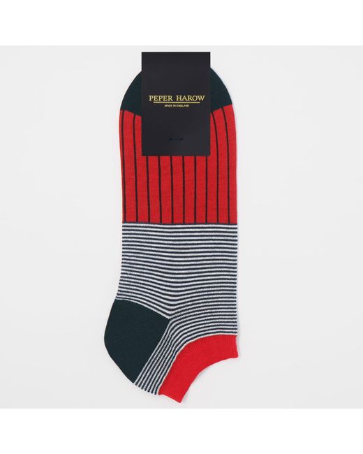 Peper Harow - Made in England Red Oxford Stripe Scarlet & Classic Trainer Socks Bundle for men