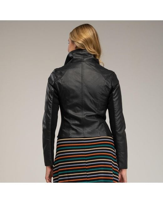 Tantra Spain Sl Black Perfect Metallic Style Jacket With Knit Details On The Collar, Side, And Sleeve. Zipper Closure