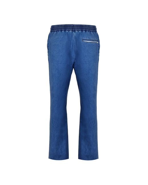DAVID WEJ Blue Stretch Denim Drawstring Relaxed Trousers for men