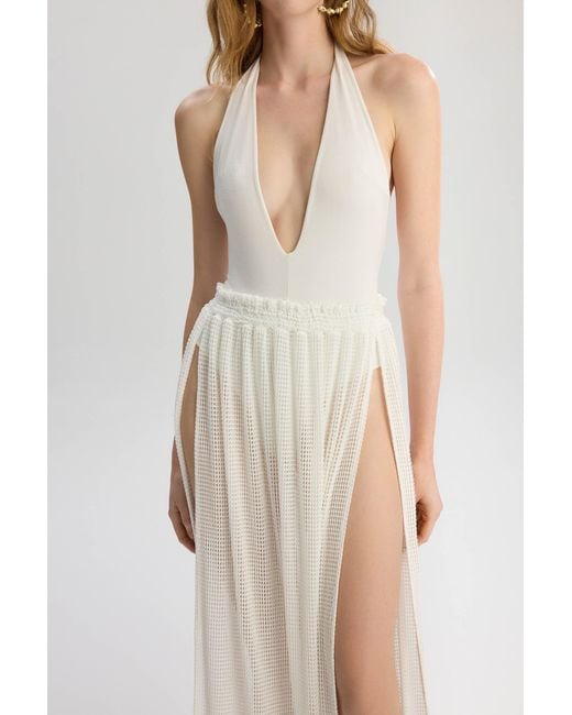 Lilamie White Carmen Side Tie Pareo Beach Skirt