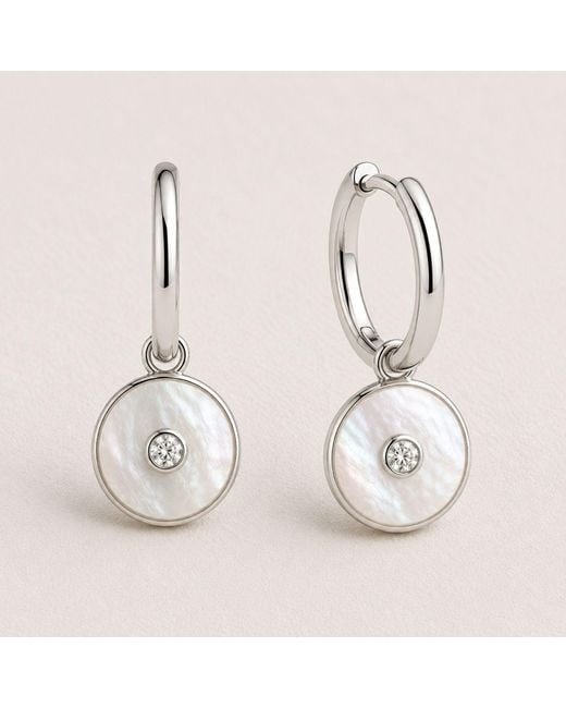 Lily Flo Jewellery Metallic Mother Of Pearl Diamond Hoop Earrings