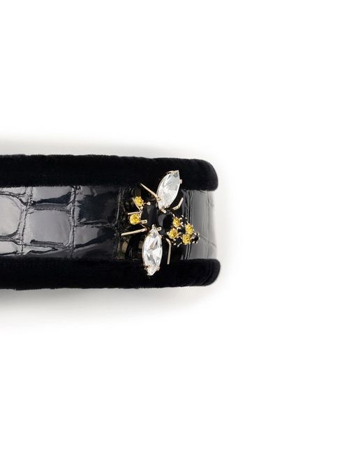 Victoria Slavinskaia Black Crocodile Print Leather Bee Headband