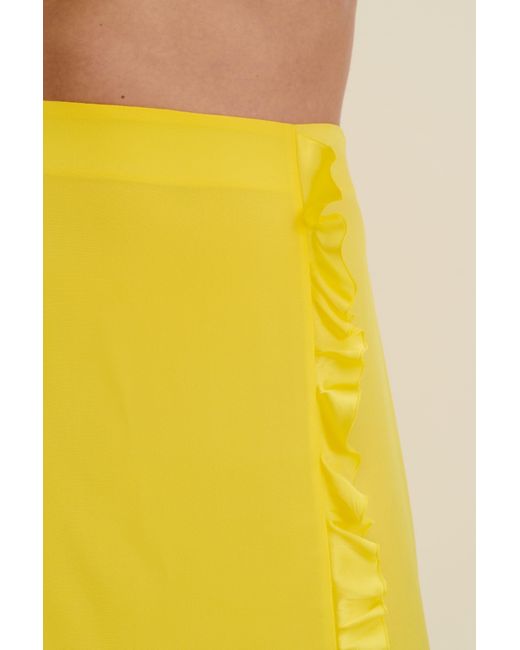 JAAF Ruffled Silk Midi Skirt In Lemon Yellow