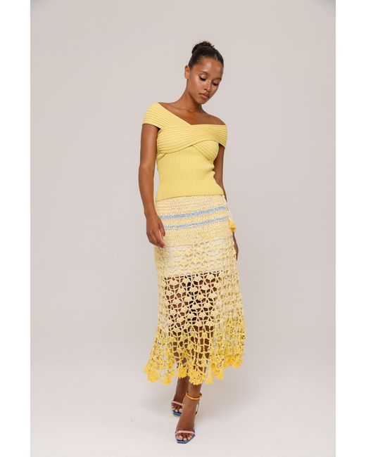 Andreeva Yellow Chrysanthemum Handmade Crochet Midi Skirt