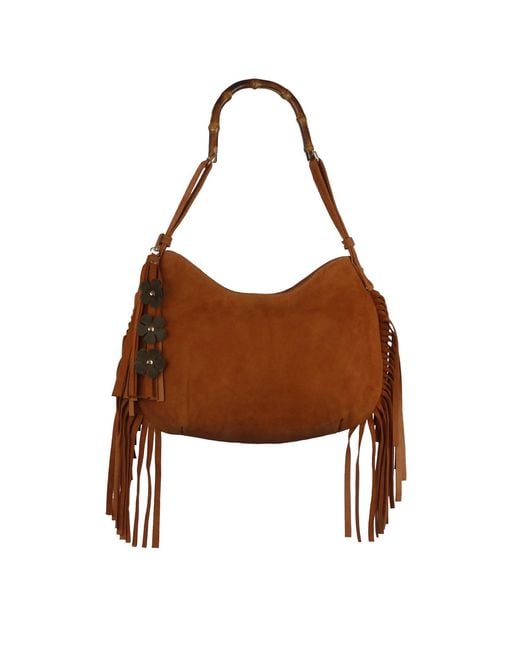 F3Rog by Rana Brown Squash Suede Fringe Gordon Bag
