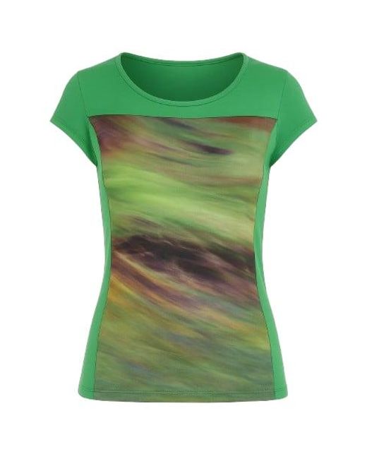 Conquista Green Swirly Print Boat Neck Top