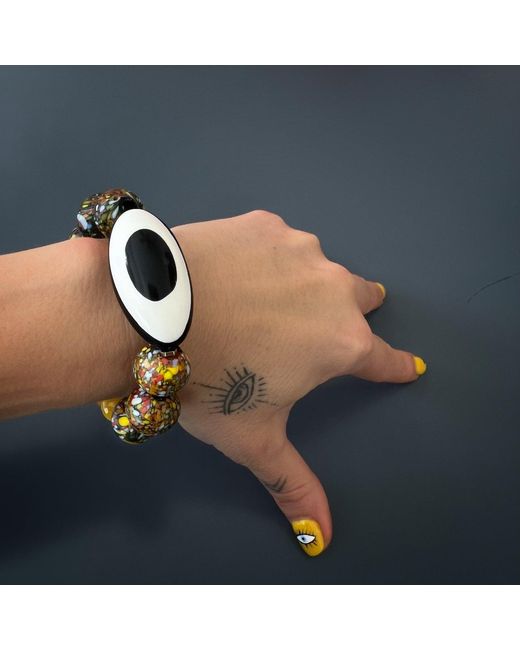 Ebru Jewelry Metallic Chunky Evil Eye African Beaded Bracelet