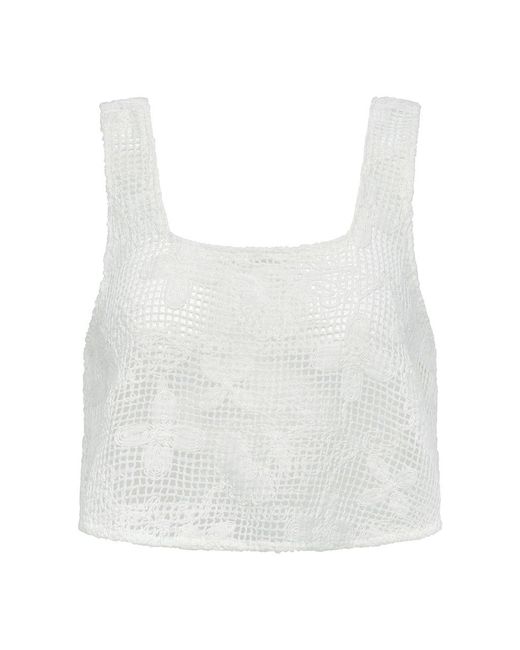 Montce White Margarita Floral Lace Square Neck Crop Top