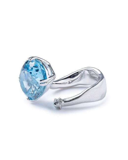 German Kabirski Blue Veyra Open Ring With Natural Oval Cut Topaz