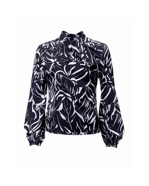 Carloslines Blue Draped Mock Neck Long Sleeve Shirt