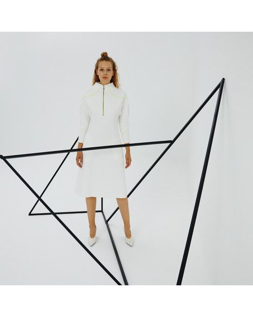 Mirimalist White Angle Midi Dress Ecru