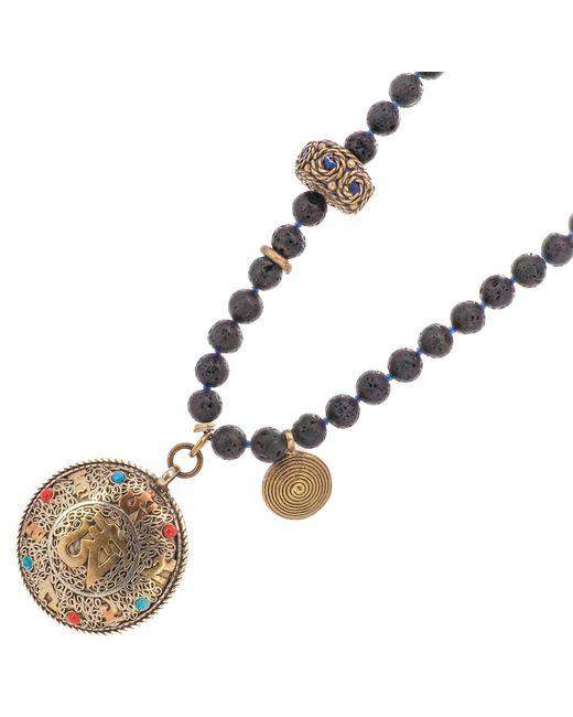 Ebru Jewelry Metallic Nepal & Gemstone Mantra Pendant Beaded Spiritual Necklace