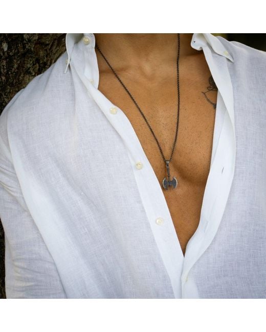 Ebru Jewelry Metallic Viking Axe Sterling Necklace for men