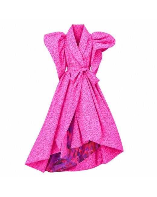 Miro Misljen Pink Leopard Print Dramatic Wrap Cape Coat