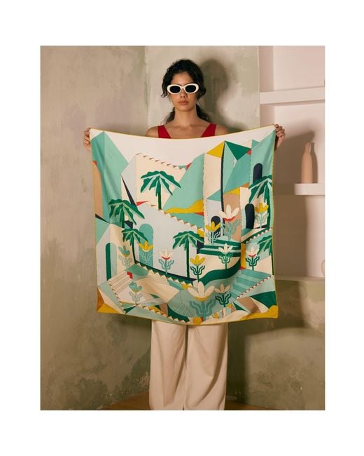 Jessie Zhao New York Blue Double Sided Silk Scarf Of Tropical Breeze