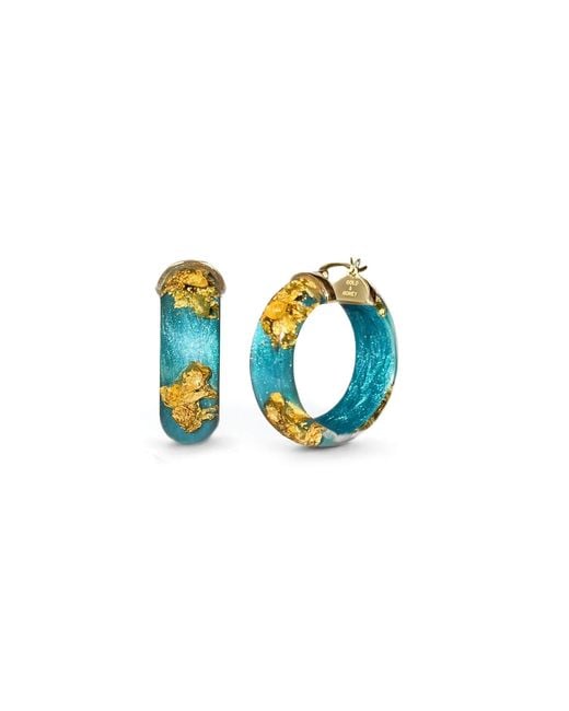 Gold & Honey Blue Gold Leaf Huggies In Teal