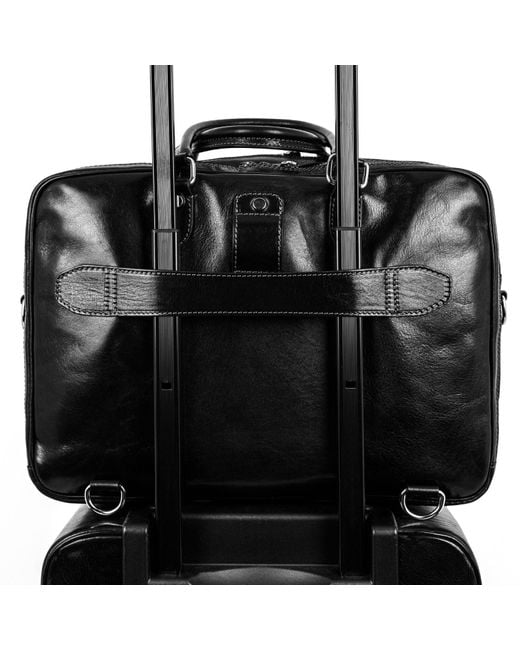 Time Resistance Black Leather Convertible Briefcase Backpack for men
