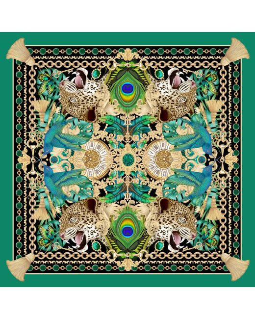 Emily Carter Green The Emerald & Jaguar Silk Pocket Square for men